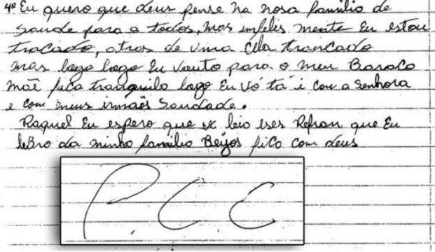 Autor encerra a carta com a mesma sigla de uma facção criminosa (Foto: Reprodução/Jornal A Tribuna)