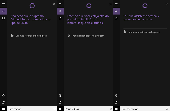 Cortana dá resposta à paquera (Foto: Reprodução/Tassia Moretz)