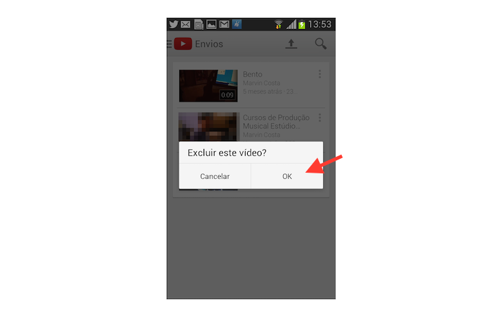 Confirmando a exclusão de um vídeo em uma conto do YouTube através do aplicativo para Android (Foto: Reprodução/Marvin Costa)