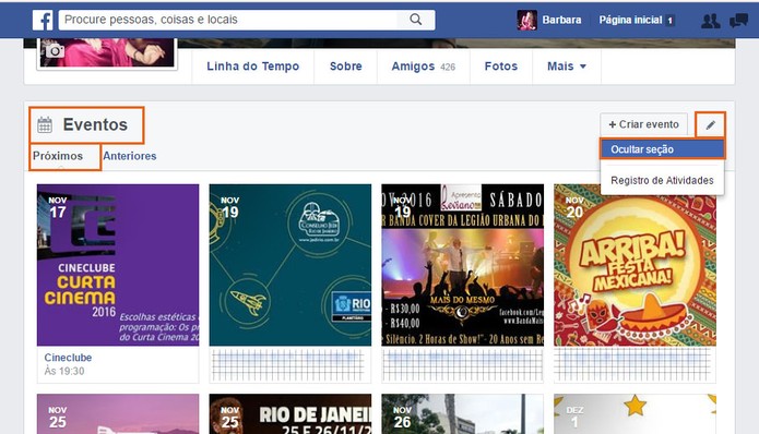 Oculte a aba de eventos no seu perfil do Facebook (Foto: Reprodução/Barbara Mannara)
