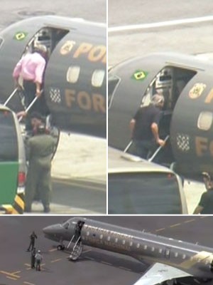 Com Dirceu, Genoino e mais 7, avião da PF decola para Brasília (Reprodução/GloboNews)