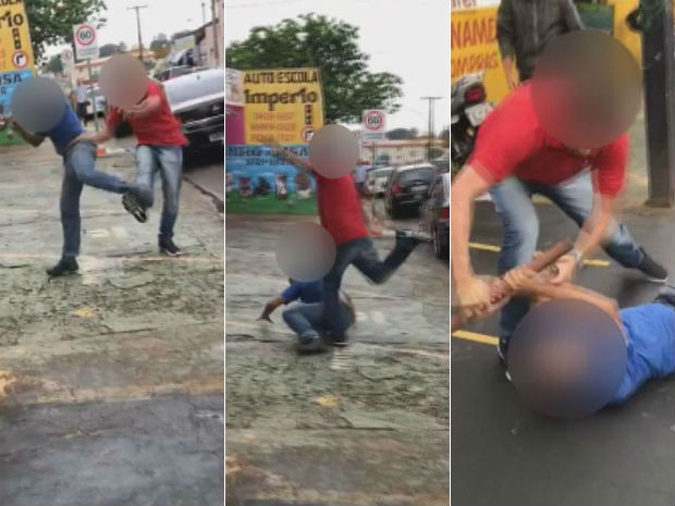 Imagens mostram briga por causa de vaga de estacionamento em Franca, SP (Foto: Arte/G1)