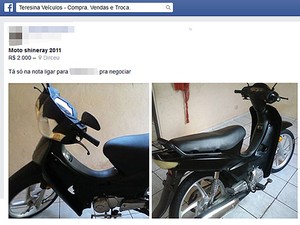 Mulher oferece uma moto por R$ 2 mil sem documentação (Foto: Reprodução/Facebook)