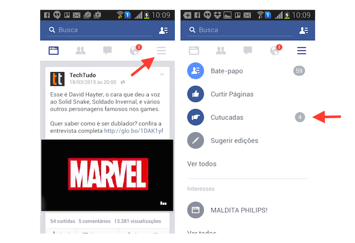 Acessando a página de cutucadas do Facebook pelo Android (Foto: Reprodução/Marvin Costa)