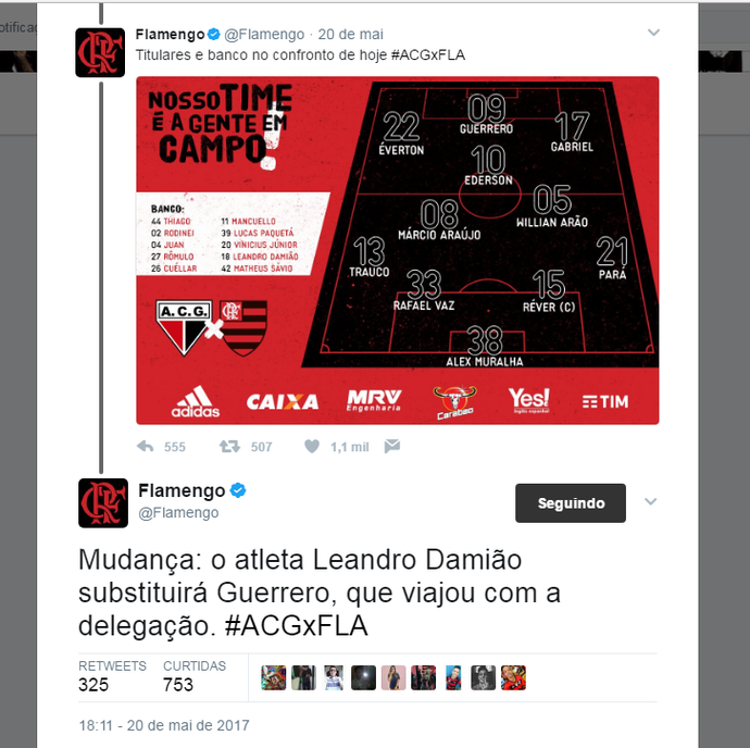 print twitter flamengo paolo guerrero fora cartola (Foto: Infografia GloboEsporte.com)
