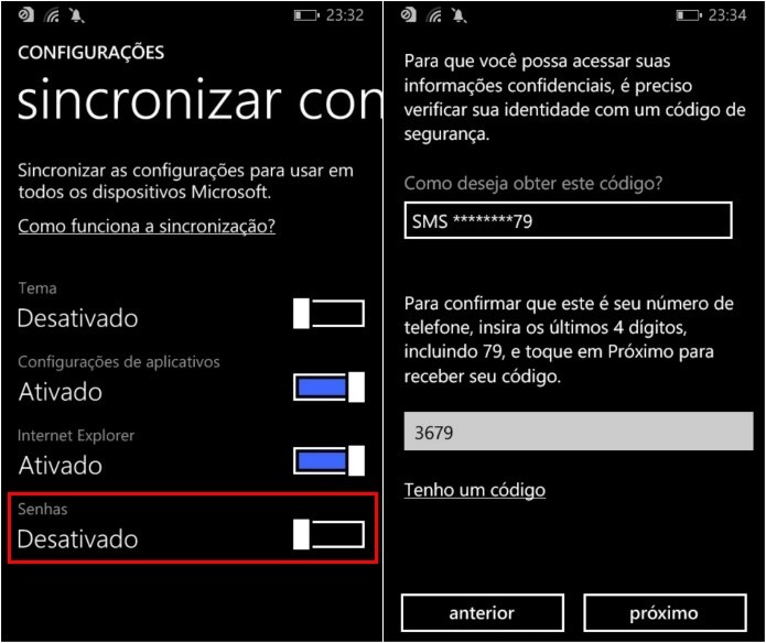 Configurando sincronização de senhas (Foto: Reprodução/Helito Bijora)