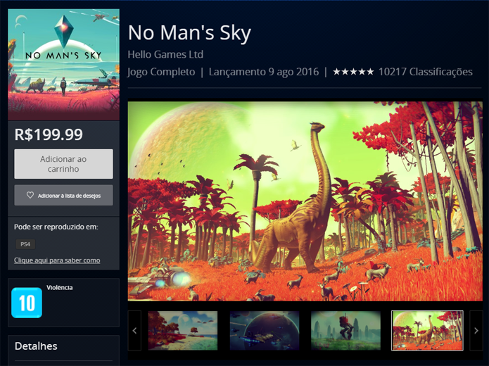 Página de No Mans Sky na versão de navegadores da PlayStation Store (Foto: Reprodução/André Mello)