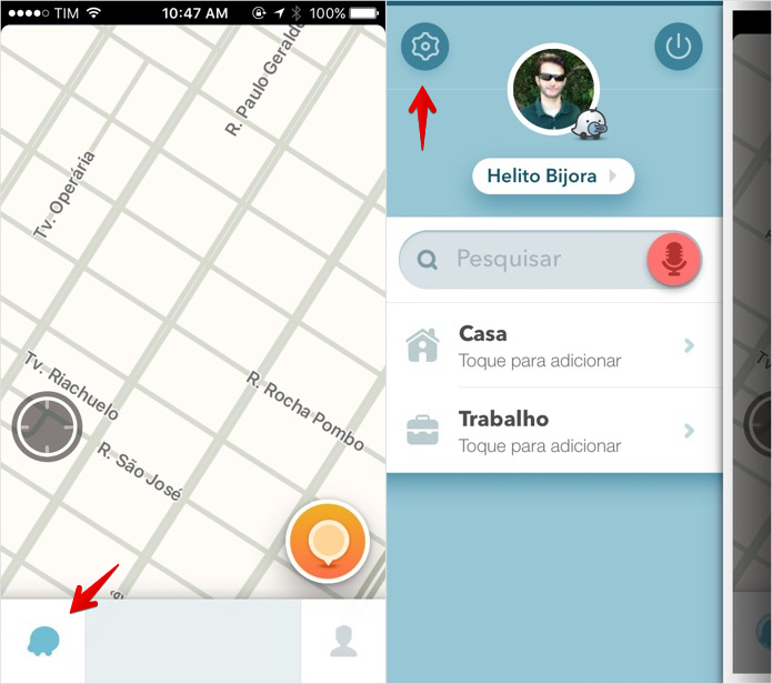 Acesse as configurações do Waze (Foto: Reprodução/Helito Bijora) Acesse as configurações do Waze (Foto: Reprodução/Helito Bijora)