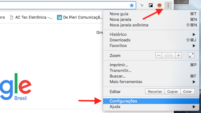 Acesse as configurações do Google Chrome (Foto: Reprodução/Marvin Costa) Acesse as configurações do Google Chrome (Foto: Reprodução/Marvin Costa)