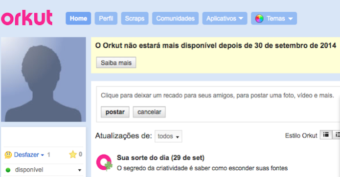 Fim do Orkut, rede social avisa que não estará mais no ar a partir de outubro (Foto: Reprodução/Google) Fim do Orkut, rede social avisa que não estará mais no ar a partir de outubro (Foto: Reprodução/Google)