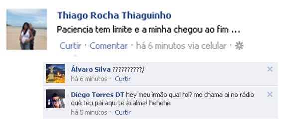 Thiaguinho reclamando no Facebook (Foto: Reprodução internet)