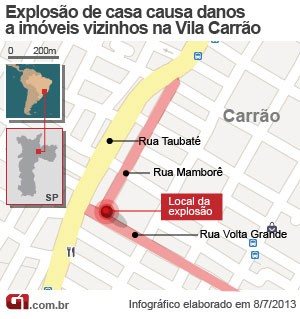 mapa casa explosão Vila Carrão (Foto: Arte G1)