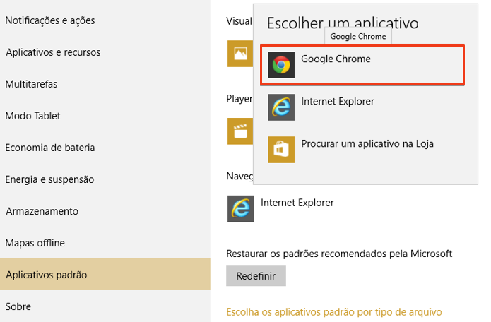 Certifique-se que o Chrome é seu navegador padrão (Foto: Reprodução/Paulo Alves)