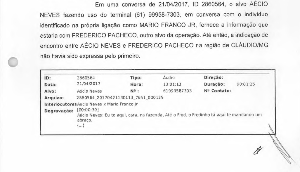 Trecho de relatório da PF menciona encontro de Aécio Neves e Frederico Pacheco (Foto: Reprodução)