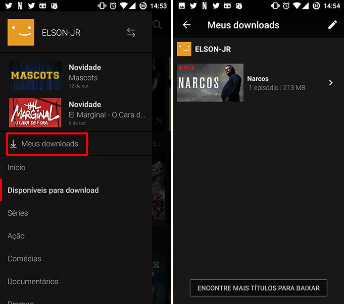 Netflix traz lista com os episódios e filmes baixados pelo usuário (Foto: Reprodução/Elson de Souza)