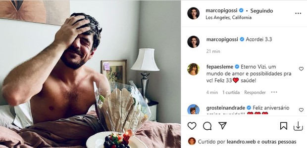 Marco Pigossi ganha surpresa do namorado (Foto: Reprodução/Instagram)