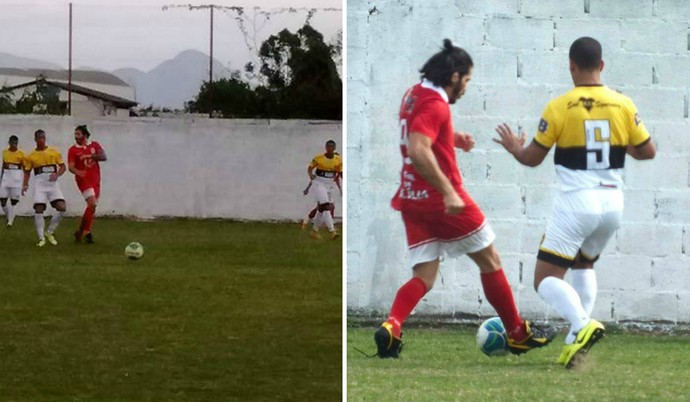 Momentos de Erick Silva em jogo de campeonato de futebol de várzea no Espírito Santo (Foto: Motagem sobre fotos de PC Esportes)