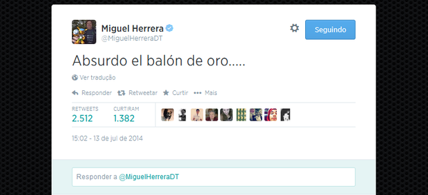 Miguel Herrera critica escolha de Messi como o melhor da Copa