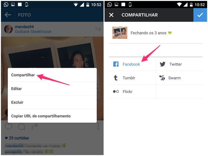 Escolha Facebook e compartilhe a imagem (Foto: Reprodução/Lucas Mendes)