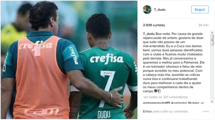 Cuca Dudu Palmeiras (Foto: Reprodução/Instagram) Cuca Dudu Palmeiras (Foto: Reprodução/Instagram)
