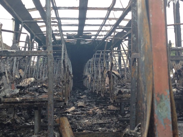 Após morte de traficantes, ônibus foi incendiado no bairro Guarani (Foto: Heitor Moreira/G1)