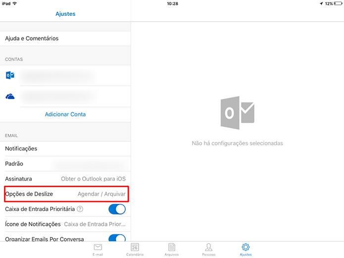 Outlook para iOS também traz ações rápidas a partir de deslize de dedo (Foto: Reprodução/Elson de Souza)