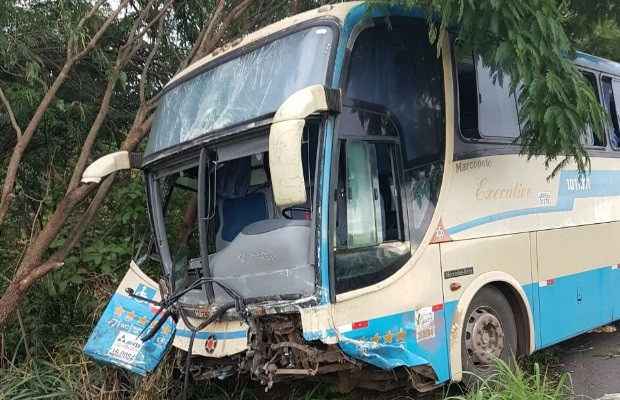Acidente entre ônibus e carro deixa 4 pessoas mortas na BR-020, em Goiás (Foto: Divulgação/PRF)