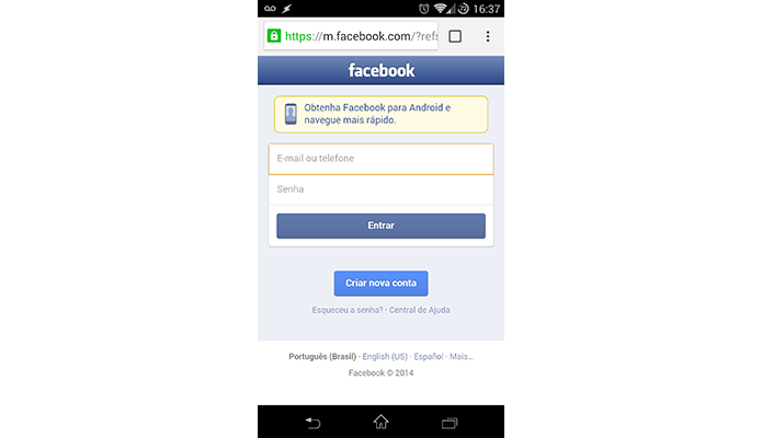 Acesse o Facebook pelo navegador do celular (Foto: Reprodução/Paulo Alves)
