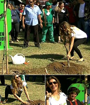 Gisele Bündchen planta muda de árvore em evento 'verde' no Rio (Reprodução/TV Globo)