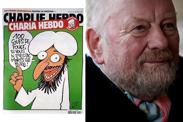 Capa do Charlie Hebdo e o cartunista Kurt Westergaard (Foto: divulgação e Getty)