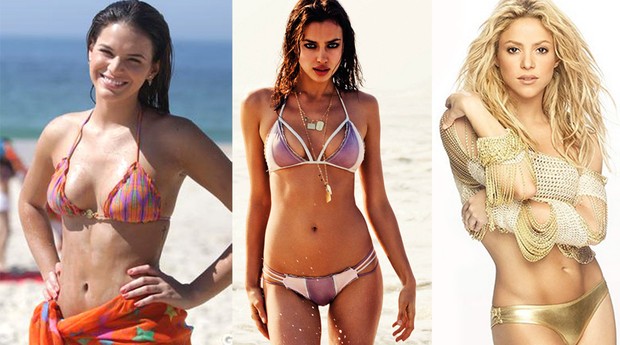 Bruna Marquezine, Irina Shayk e Shakira - trio de mulheres de atacantes da Copa que batem um bolão (Foto: TV Globo, Sport Illustrated e Divulgação)