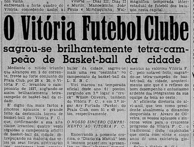 Vitória-ES conquista o tetracampeonato estadual de basquete de 1934 a 1937 (Foto: Reprodução/Jornal A Gazeta)