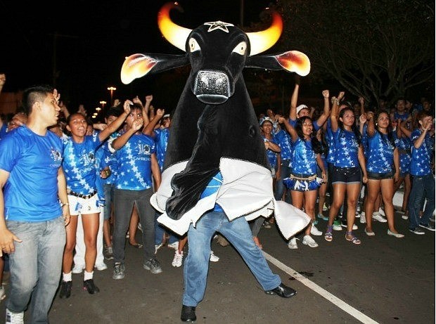 Bumbá Caprichoso percorreu ruas da cidade em festa (Foto: Adneison Severiano/ G1 AM)