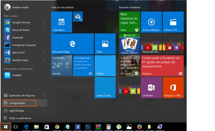 Acesse as configurações do Windows 10 (Foto: Reprodução/Barbara Mannara)