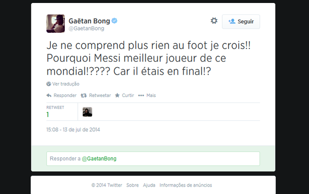 Bong critica escolha de Messi como o melhor da Copa