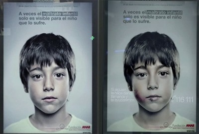 À esquerda, a imagem vista pelos adultos; à direita, o que é visto pelas crianças (Foto: Reprodução/Fundação Anar)
