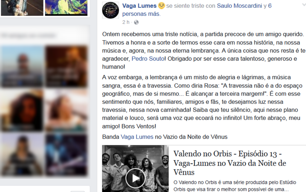 Banda brasiliense Vaga Lumes presta homenagem ao baixista Pedro Souto, da banda Almirante Shiva (Foto: Facebook/Reprodução)