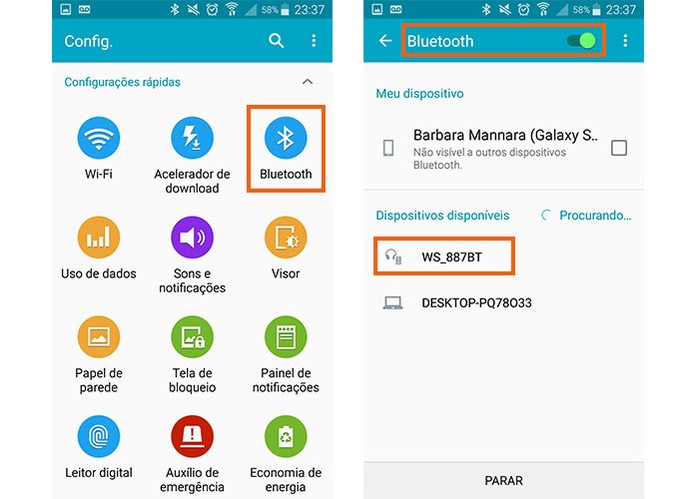 Ative o Bluetooth do celular e encontre a caixa de som Bluetooth (Foto: Reprodução/Barbara Mannara)