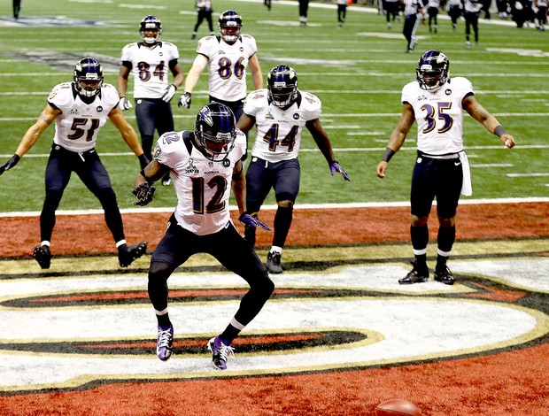 Jacoby Jones comemora touchdown do Baltimore NFL Super Bowl (Foto: Getty Images)