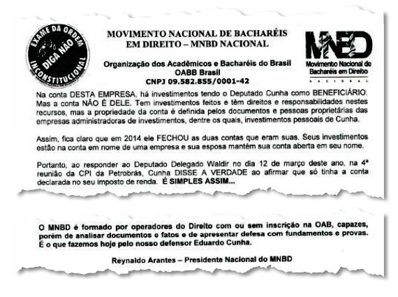 Movimento de bacharéis em direito defende Eduardo Cunha (Foto: Reprodução)