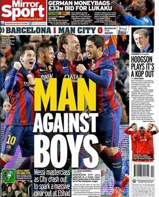 Capa jornal inglês - City x Barça