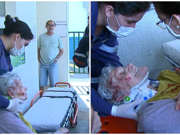 Idosa de 70 anos foi socorrida pelo Samu após escorregar em santinhos e ficar ferida em São Carlos (Foto: Marlon Tavoni/EPTV)