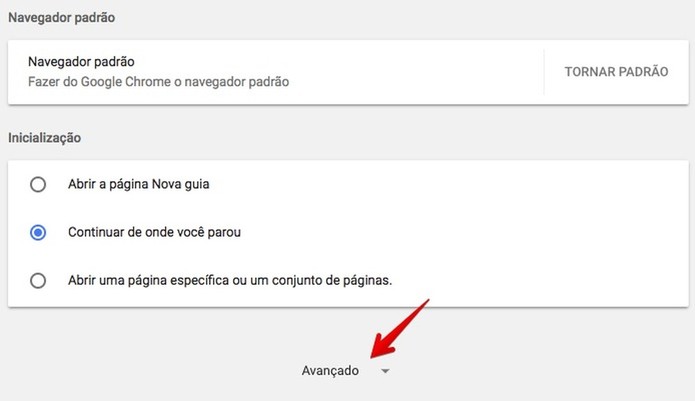 Acesse as configurações avançadas do Chrome (Foto: Reprodução/Helito Bijora) Acesse as configurações avançadas do Chrome (Foto: Reprodução/Helito Bijora)