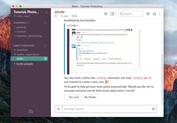 Bot do Trello no Slack (Foto: Reprodução/André Sugai)