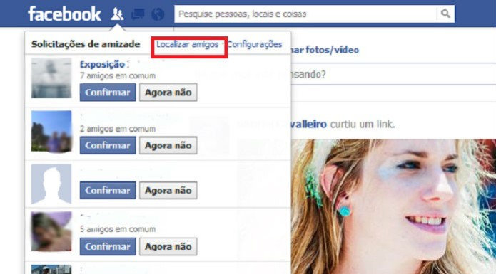 Clique &quot;Localizar amigos&quot; no Facebook (Reprodução/ Taysa Coelho) - facebook11_8