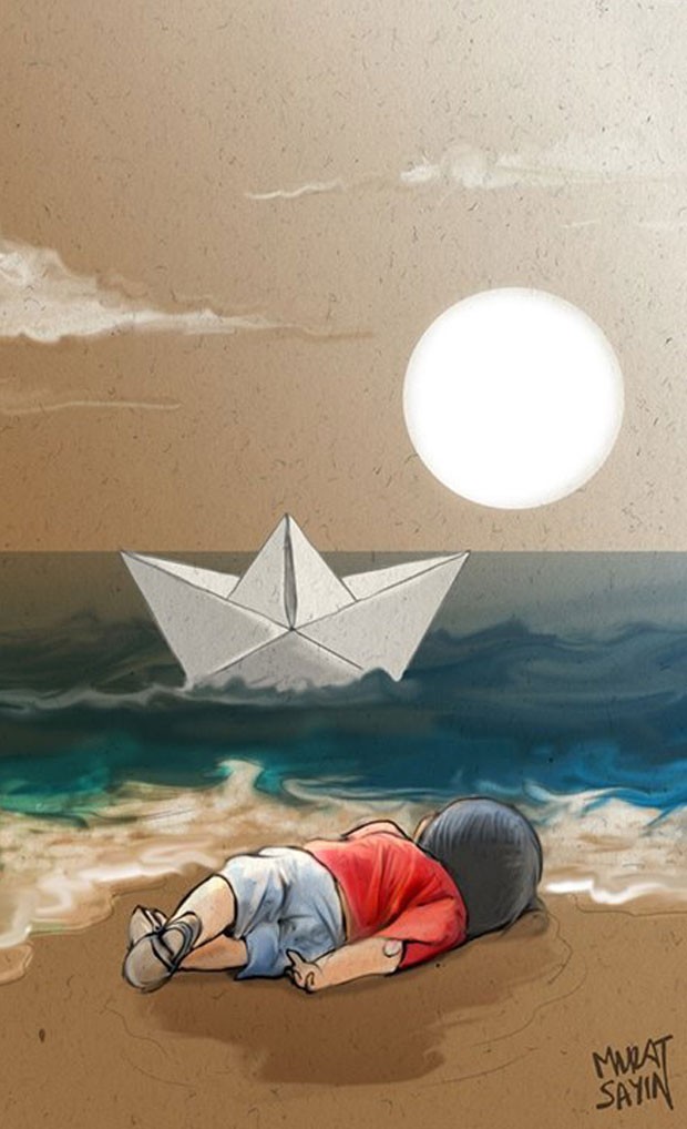 Ilustração homenageia Aylan Kurdi, menino sírio que morreu em praia na Turquia (Foto: Reprodução/Facebook)