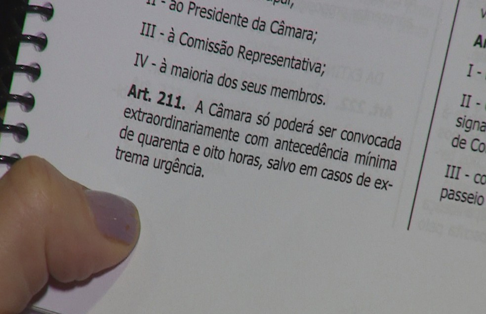 Vereadora Fernanda Melchionna (PSOL) mostra regimento da Câmara (Foto: Reprodução/RBS TV)
