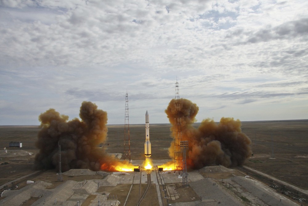 Lançamento de foguete Soyuz no cosmódromo  de Baikonur, no Cazaquistão (Foto: Reuters)
