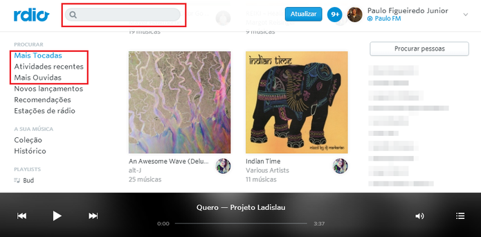 Clique sobre uma das opções no menu lateral esquerdo ou procura um álbum na barra de pesquisa (Foto: Reprodução/Paulo Finotti)