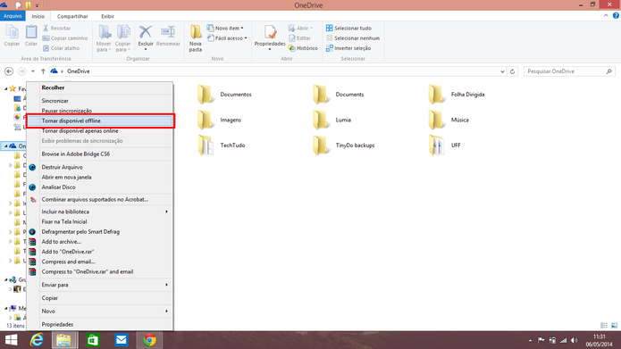 Usuário pode tornar todos os arquivos do OneDrive offline ou só aqueles que desejar (Foto: Reprodução/Elson de Souza)